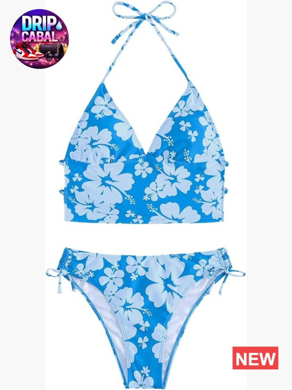 Tankini 2 Piece Floral Print Halter Tie Back Crop Top and Bottoms Swimsuit Set